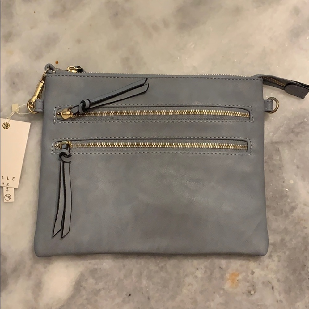 Blue/Grey Clutch bag with attachable strap